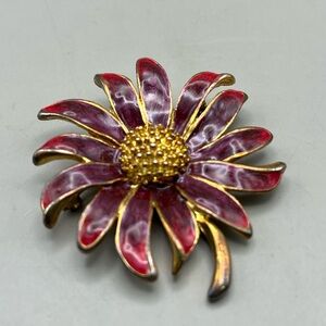 Elegant Vintage Red and Gold Enameled Flower Brooch - Stunning Statement Gift